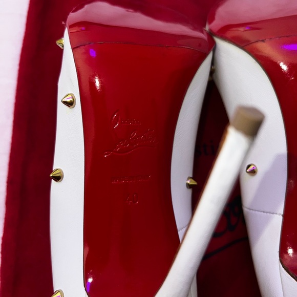 Christian Louboutin White Leather Degraspike Embellished Spiked Stiletto Heel 40 - Picture 5 of 12